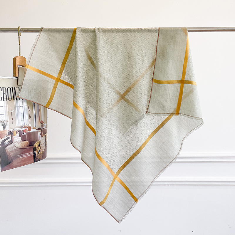 Cashmere Scarf - 100% ЧИСТЫЙ КАШЕМИР Квадратная шаль палево-зеленого